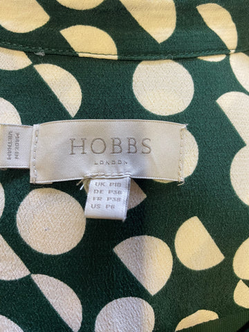 HOBBS BOTTLE GREEN & IVORY SPOT 3/4 SLEEVED TIE BELT FIT & FLARE DRESS SIZE 10