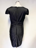 COAST BLACK SATIN CAP SLEEVED PLEAT DETAILED PENCIL DRESS SIZE 12