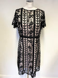 COAST GRESSIA BLACK LACE OVER NUDE SATIN SHORT SLEEVED OCCASION DRESS SIZE 14