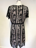 COAST GRESSIA BLACK LACE OVER NUDE SATIN SHORT SLEEVED OCCASION DRESS SIZE 14