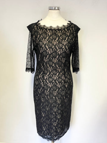 BIRGER ET MIKKELSEN WOMAN BLACK LACE SHORT SLEEVED PENCIL DRESS SIZE 10