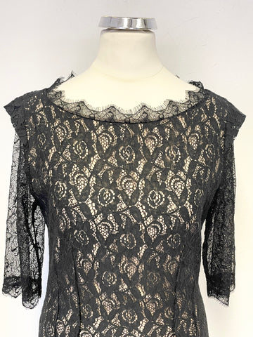 BIRGER ET MIKKELSEN WOMAN BLACK LACE SHORT SLEEVED PENCIL DRESS SIZE 10