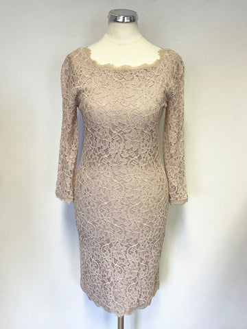 DIANE VON FÜRSTENBERG NUDE LACE 3/4 SLEEVE PENCIL DRESS SIZE 4 UK 8