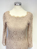 DIANE VON FÜRSTENBERG NUDE LACE 3/4 SLEEVE PENCIL DRESS SIZE 4 UK 8