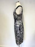 LK BENNETT SAFARI BLACK & SILVER SLEEVELESS SPECIAL OCCASION PENCIL DRESS SIZE 10