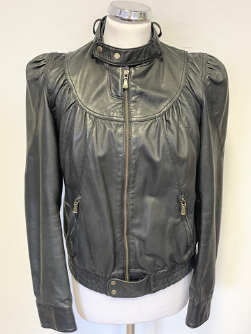 TED BAKER BREZAN 100% LEATHER BLACK BOMBER JACKET SIZE 1 UK 8/10