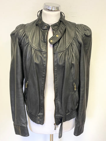 TED BAKER BREZAN 100% LEATHER BLACK BOMBER JACKET SIZE 1 UK 8/10