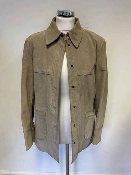 WS LEATHER BEIGE SUEDE COLLARED LONG SLEEVED JACKET SIZE 10