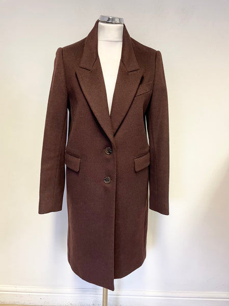 JAEGER BROWN SINGLE BREASTED WOOL & CASHMERE PEA COAT SIZE 10