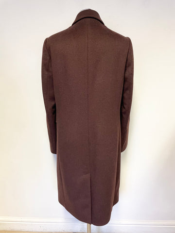 JAEGER BROWN SINGLE BREASTED WOOL & CASHMERE PEA COAT SIZE 10