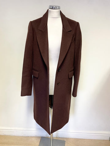 JAEGER BROWN SINGLE BREASTED WOOL & CASHMERE PEA COAT SIZE 10