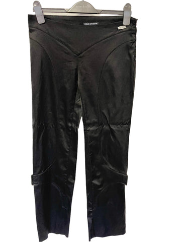 VERSACE JEANS COUTURE BLACK SATEEN STRAIGHT LEG BUCKLE TRIM TROUSERS SIZE 28 UK 10