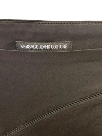 VERSACE JEANS COUTURE BLACK SATEEN STRAIGHT LEG BUCKLE TRIM TROUSERS SIZE 28 UK 10