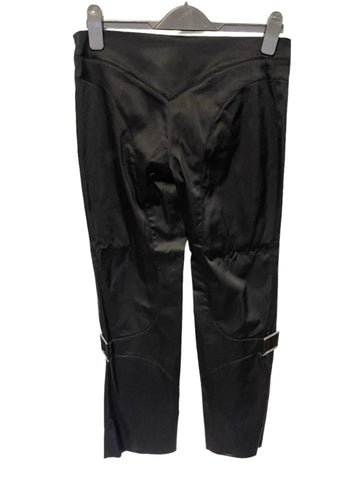 VERSACE JEANS COUTURE BLACK SATEEN STRAIGHT LEG BUCKLE TRIM TROUSERS SIZE 28 UK 10