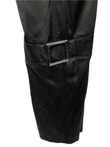 VERSACE JEANS COUTURE BLACK SATEEN STRAIGHT LEG BUCKLE TRIM TROUSERS SIZE 28 UK 10