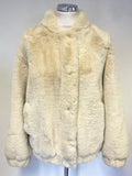 VEGANCODE ECRU FAUX FUR LONG SLEEVED BOMBER JACKET SIZE 8