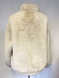 VEGANCODE ECRU FAUX FUR LONG SLEEVED BOMBER JACKET SIZE 8