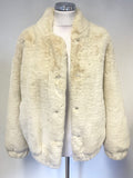 VEGANCODE ECRU FAUX FUR LONG SLEEVED BOMBER JACKET SIZE 8