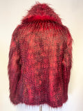 PER UNA SPEZIALE RED & BLACK MIX COLLARED LONG SLEEVED FAUX FUR JACKET SIZE L