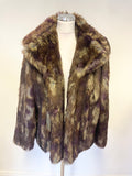 PER UNA BROWN & AUBERGINE MIX FAUX FUR COLLARED LONG SLEEVED JACKET SIZE L