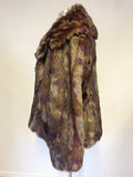 PER UNA BROWN & AUBERGINE MIX FAUX FUR COLLARED LONG SLEEVED JACKET SIZE L