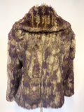 PER UNA BROWN & AUBERGINE MIX FAUX FUR COLLARED LONG SLEEVED JACKET SIZE L