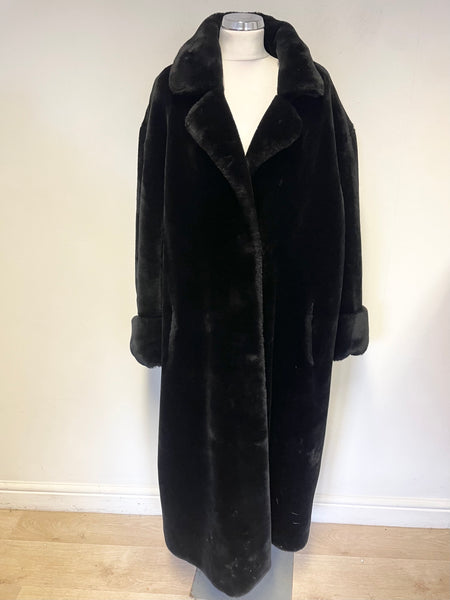 PARALLEL BLACK FAUX FUR COLLARED LONG SLEEVE LONG COAT SIZE L/ XL