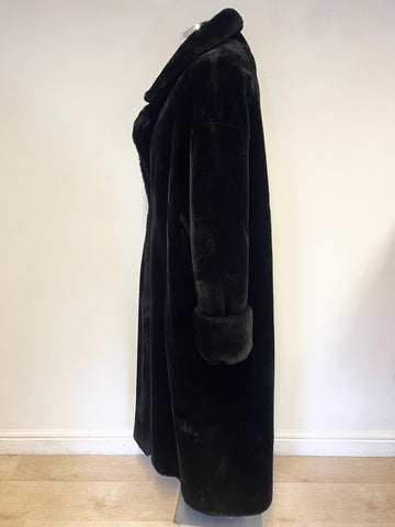 PARALLEL BLACK FAUX FUR COLLARED LONG SLEEVE LONG COAT SIZE L/ XL