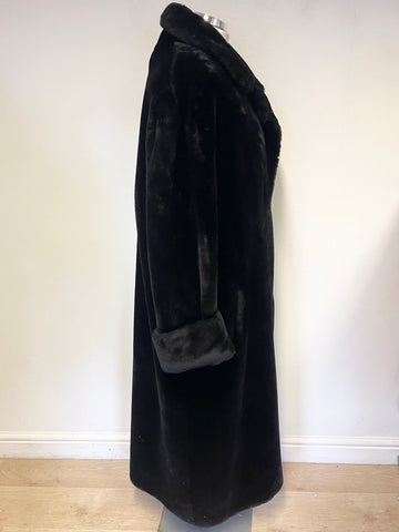 PARALLEL BLACK FAUX FUR COLLARED LONG SLEEVE LONG COAT SIZE L/ XL