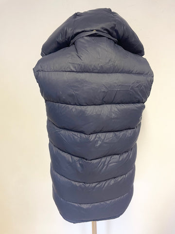 JACK WILLS NAVY BLUE QUILTED DUCK DOWN PADDED DETACHABLE HOOD ZIP FRONT BODYWARMER SIZE XS