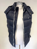 JACK WILLS NAVY BLUE QUILTED DUCK DOWN PADDED DETACHABLE HOOD ZIP FRONT BODYWARMER SIZE XS