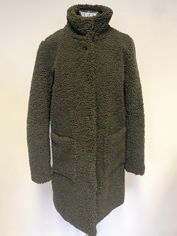 FRANSA DARK GREEN PRESS STUD FASTEN LONG SLEEVE TEDDY BEAR COAT SIZE S