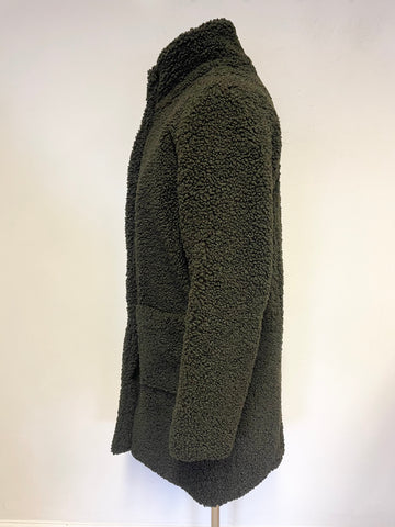 FRANSA DARK GREEN PRESS STUD FASTEN LONG SLEEVE TEDDY BEAR COAT SIZE S