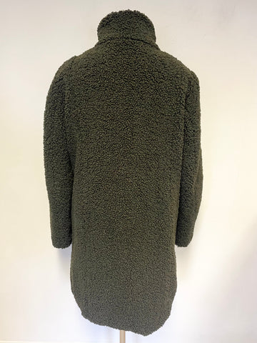 FRANSA DARK GREEN PRESS STUD FASTEN LONG SLEEVE TEDDY BEAR COAT SIZE S