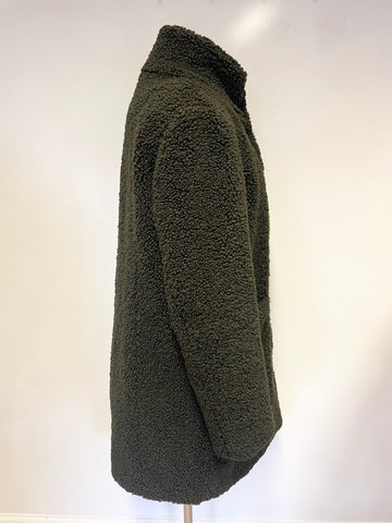 FRANSA DARK GREEN PRESS STUD FASTEN LONG SLEEVE TEDDY BEAR COAT SIZE S