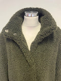 FRANSA DARK GREEN PRESS STUD FASTEN LONG SLEEVE TEDDY BEAR COAT SIZE S