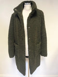 FRANSA DARK GREEN PRESS STUD FASTEN LONG SLEEVE TEDDY BEAR COAT SIZE S