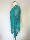 BRAND NEW FIORELLA RUBINO TURQUOISE CROCHET KNIT SEQUIN TRIM TOP SIZE L