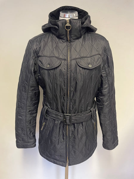 BARBOUR GRACE POLARQUILT BLACK DETACHABLE HOOD BELTED JACKET SIZE 14