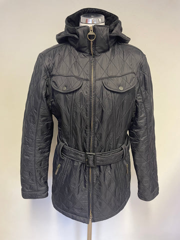 BARBOUR GRACE POLARQUILT BLACK DETACHABLE HOOD BELTED JACKET SIZE 14