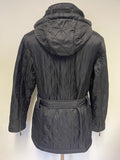 BARBOUR GRACE POLARQUILT BLACK DETACHABLE HOOD BELTED JACKET SIZE 14