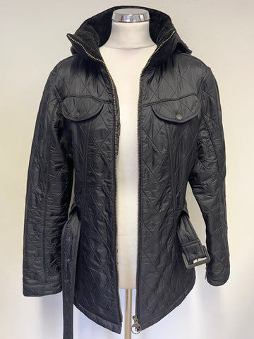 BARBOUR GRACE POLARQUILT BLACK DETACHABLE HOOD BELTED JACKET SIZE 14