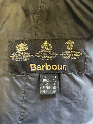 BARBOUR GRACE POLARQUILT BLACK DETACHABLE HOOD BELTED JACKET SIZE 14