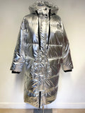 GAP SILVER DOWN & FEATHER FILLED PADDED HOODED COAT SIZE S