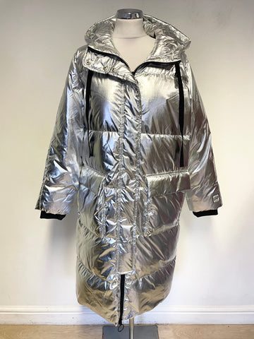 GAP SILVER DOWN & FEATHER FILLED PADDED HOODED COAT SIZE S