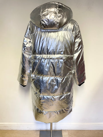 GAP SILVER DOWN & FEATHER FILLED PADDED HOODED COAT SIZE S