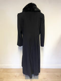 JACQUES VERT BLACK WOOL & CASHMERE DETACHABLE FUR COLLARED COAT SIZE 16