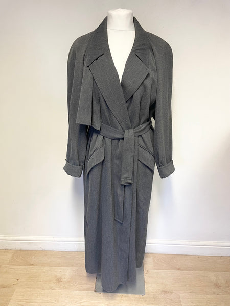 WALLIS GREY LONG SLEEVED BELTED TRENCH COAT SIZE 12 BUT FIT LARGER