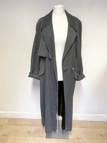 WALLIS GREY LONG SLEEVED BELTED TRENCH COAT SIZE 12 BUT FIT LARGER