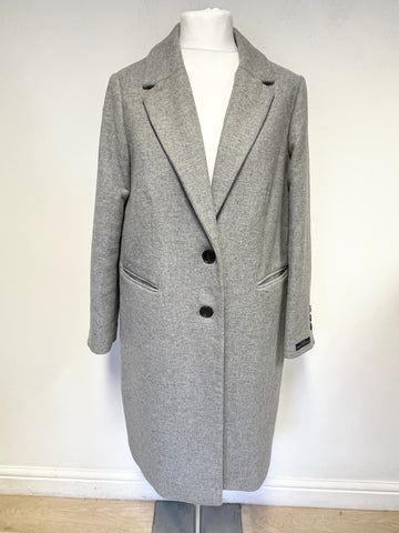 BRAND NEW MARKS & SPENCER AUTOGRAPH GREY ITALIAN WOOL MIX LONG SLEEVE PEA COAT SIZE 16